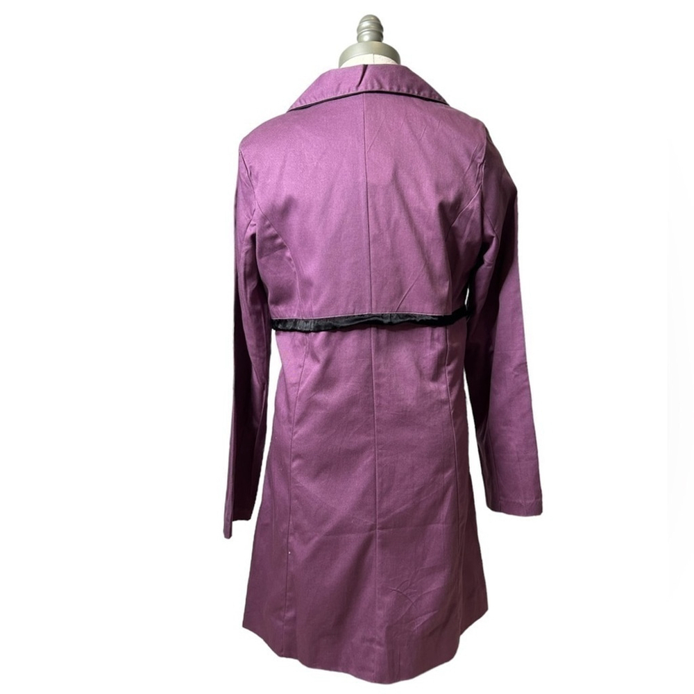Angie Purple and Black Bow Collared Trench Coat Lightweight Long Sleeve Jacket - Picture 5 of 16